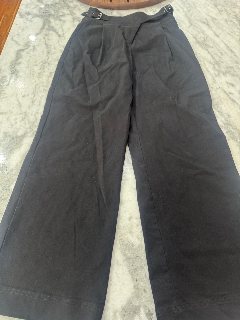 Express Black Wide-Leg Chinos with Side Buckle Detail